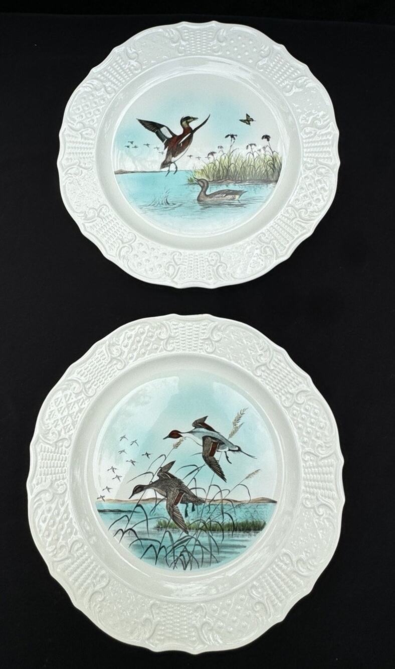 2 Vtg 1960's Delano Studios Handmade Ceramic Duck Plates Dennis Puleston